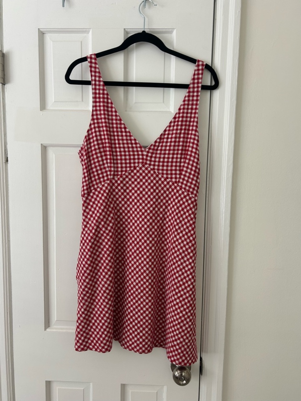 Abercrombie & Fitch Red Gingham V-Neck Linen Mini Dress